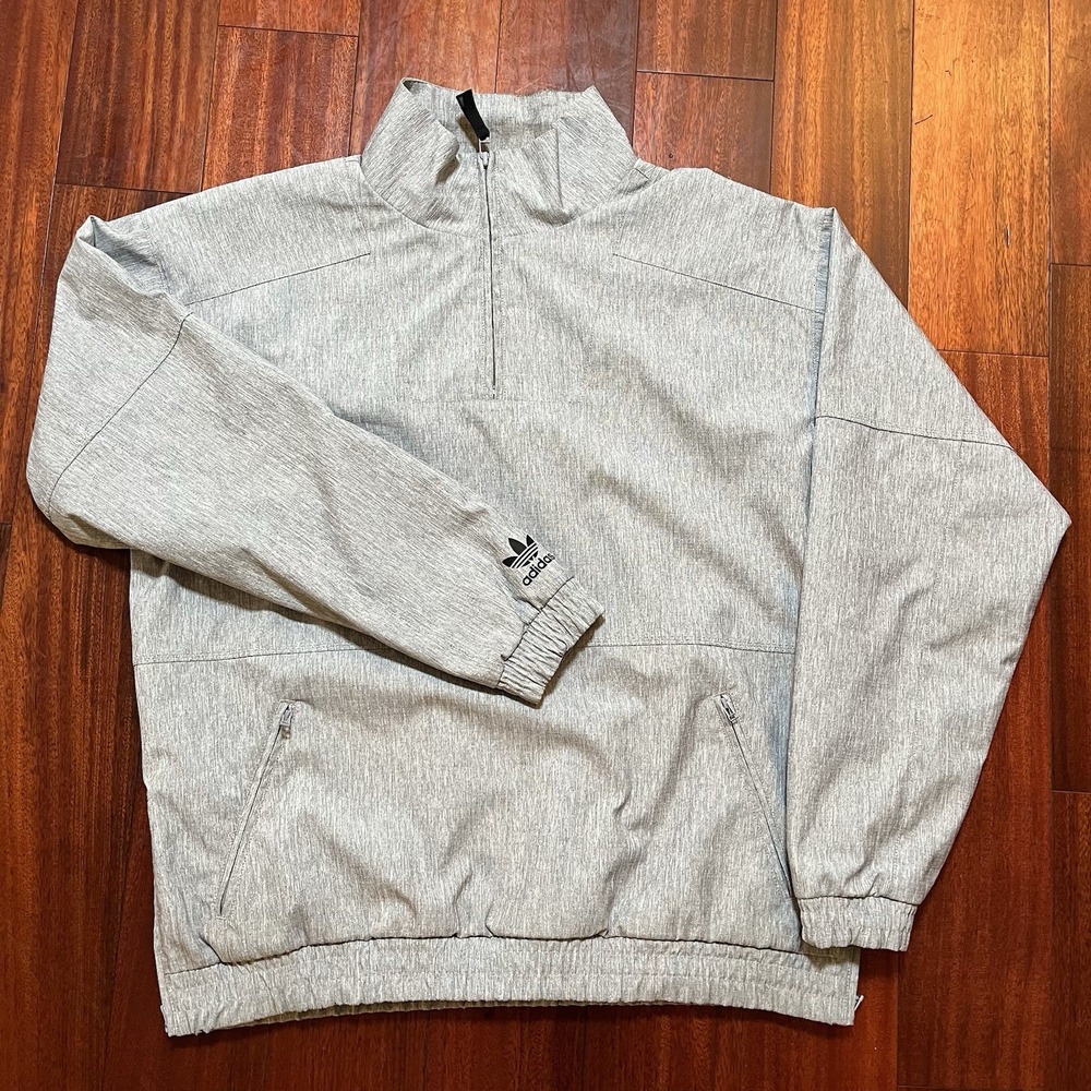 Adidas Windbreaker Jacket Mens Medium Gray 1/4 Zip Pullover Top Pockets READ